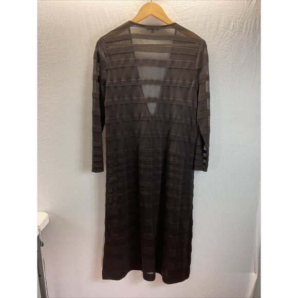 Misook Women’s Brown Striped Knit Open Front Cardigan Duster Size M - Picture 6 of 11